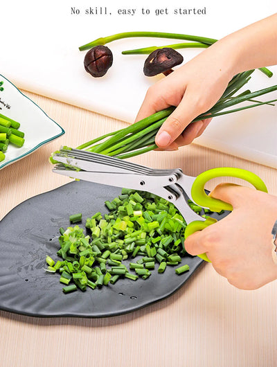 Herb Scissors  Stainless Steel 5 Blade Kitchen Shears Household Vegetable Cutter with Cover Multifunctional Kitchen Gadgets
