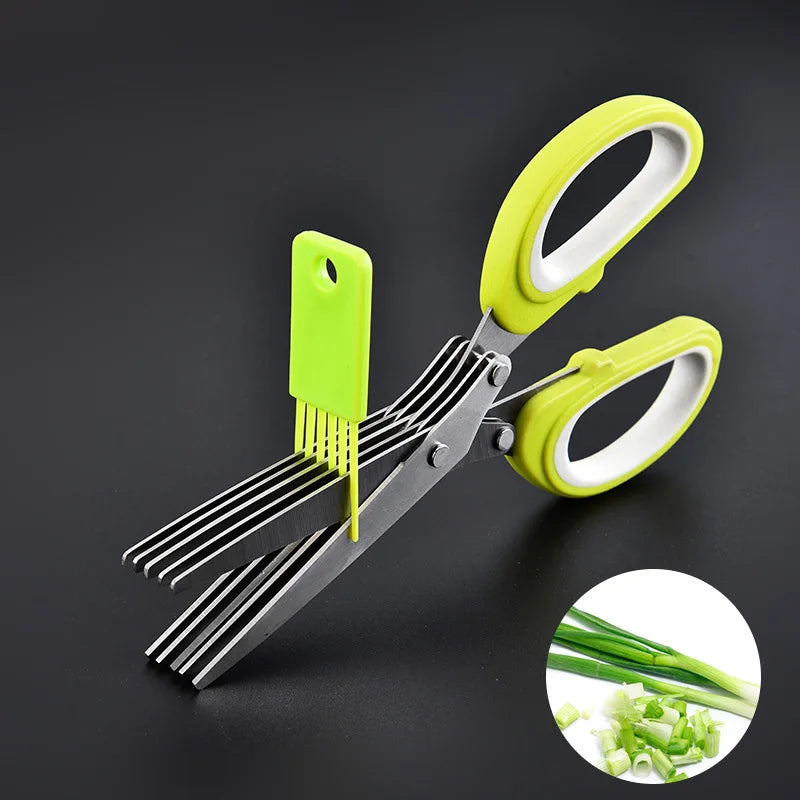 Herb Scissors  Stainless Steel 5 Blade Kitchen Shears Household Vegetable Cutter with Cover Multifunctional Kitchen Gadgets