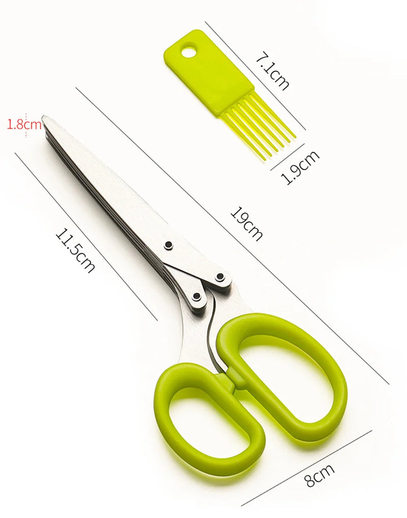 Herb Scissors  Stainless Steel 5 Blade Kitchen Shears Household Vegetable Cutter with Cover Multifunctional Kitchen Gadgets