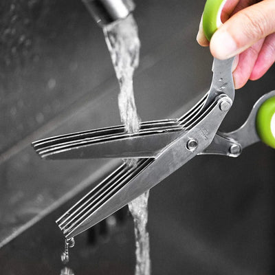 Herb Scissors  Stainless Steel 5 Blade Kitchen Shears Household Vegetable Cutter with Cover Multifunctional Kitchen Gadgets